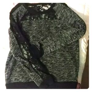 Express charcoal grey sweater with lace insets